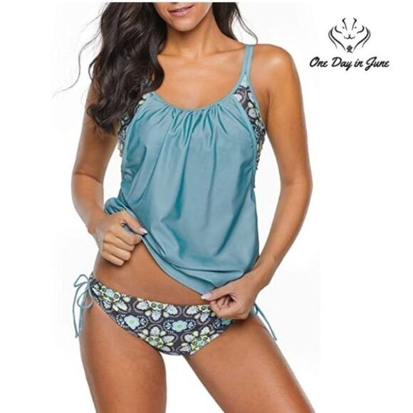Century Star Floral Padded Tank Top Bikini Size L - Picture 1 of 3